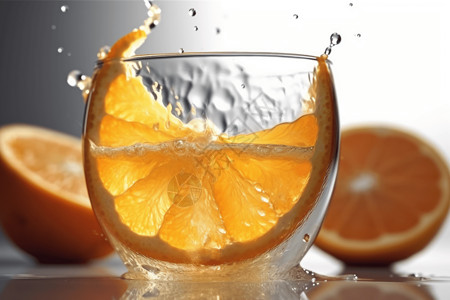 玻璃杯里的橙子图片