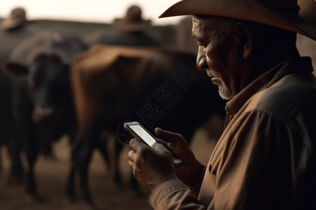 手机中的奶牛农场上的男人设计图片