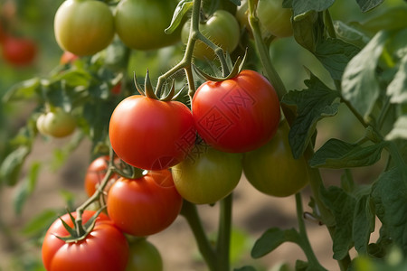 花园中成熟的西红柿背景图片