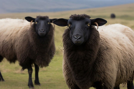 黑色上的红羊草原上的羊群背景