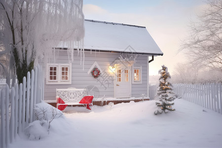 白色小木屋冬天的小木屋背景