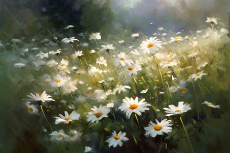白色雏菊的油画图片