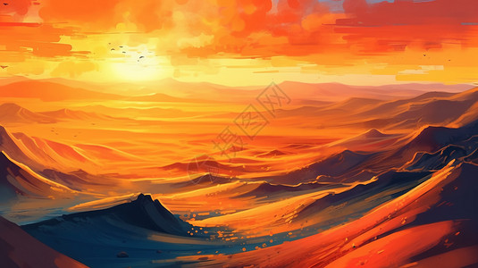 广阔的沙漠和山丘背景图片