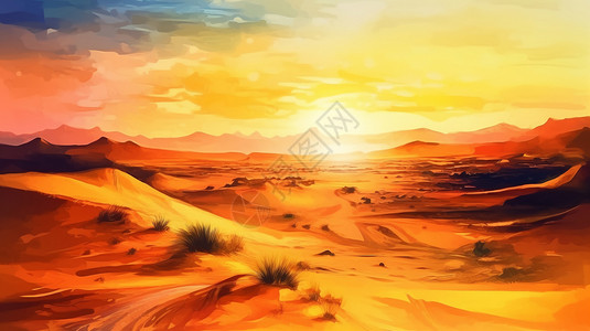 夕阳下广阔的沙漠图片