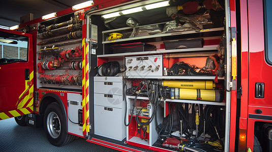消防车内的应急设备图高清图片