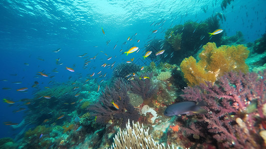 海底生物热带鱼海底的热带鱼和3D概念图设计图片