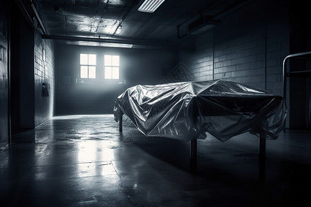 白色塑料袋一具尸体躺在停尸房设计图片