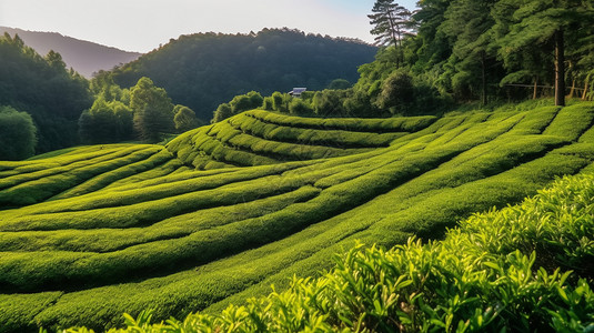 绿茶田遍布山区图片背景