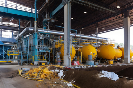 黄色垃圾篓垃圾处理厂内部场景设计图片