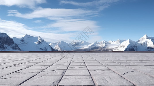 地空以雪山为背景的空砖地板图片背景