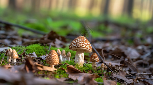 森林草地上的蘑菇背景图片