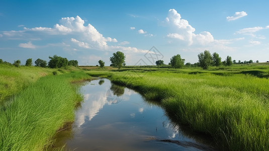 绿草的灌溉渠图片图片
