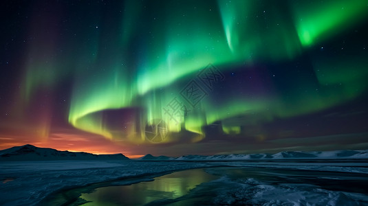 美丽广阔冰岛美丽的北极光概念图设计图片