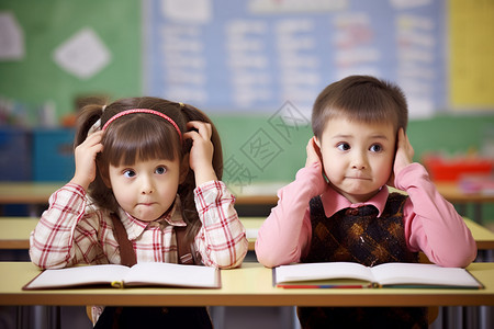 两个孩子在课堂上互动高清图片