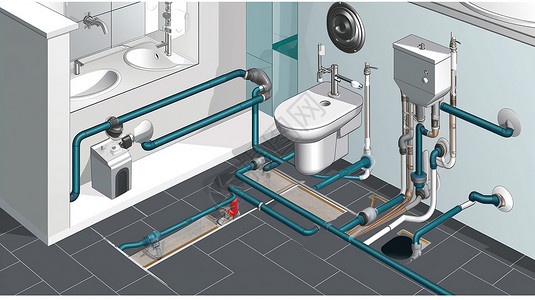 卫生间排水浴室下水管道系统图片概念图插画