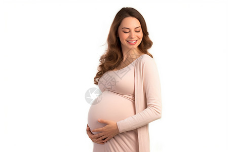 微笑的孕妇摸肚子肖像图背景图片