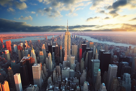 纽约鸟瞰纽约帝国大厦背景