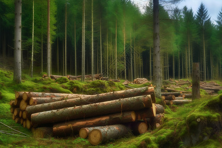 大森林中的木桩背景图片