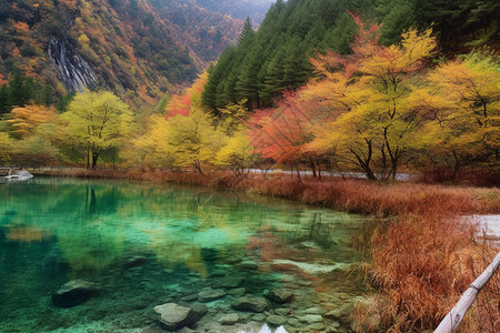 九寨沟的美丽景色背景图片