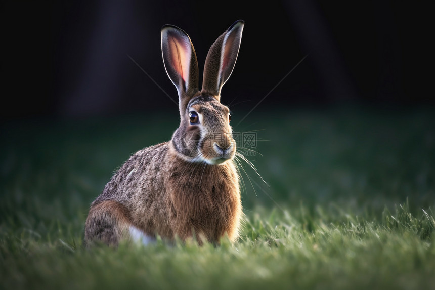 田野绿草中的野兔图片