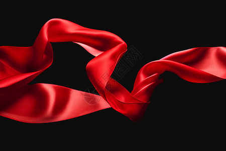 红色丝绸飘带黑色背景中的红丝带设计图片