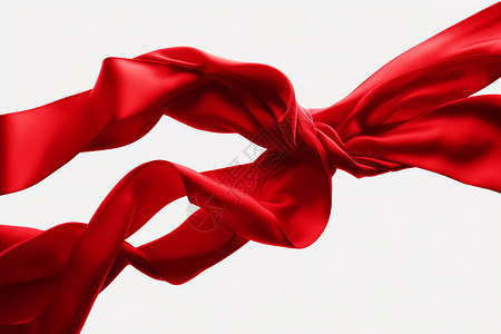 红色丝绸飘带白色背景中的红丝带设计图片