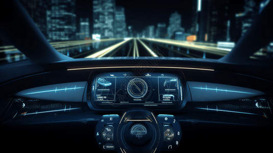 时间轨道车内的汽车仪表板有着内置GPS系统背景