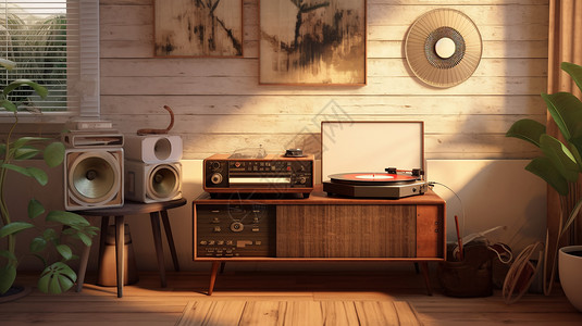 黑胶唱盘老式电唱机的客厅设计图片
