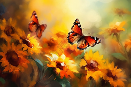 美丽的向日葵和蝴蝶图片