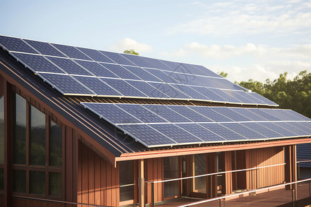 屋顶光伏建筑上的太阳能电池板背景
