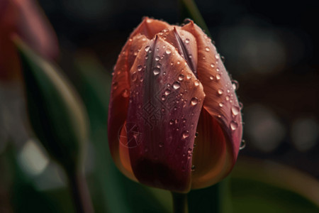 雨中鲜花雨中郁金香的特写镜头设计图片