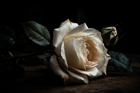 一朵白玫瑰在黑暗图片