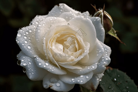 雨中鲜花露珠白玫瑰设计图片