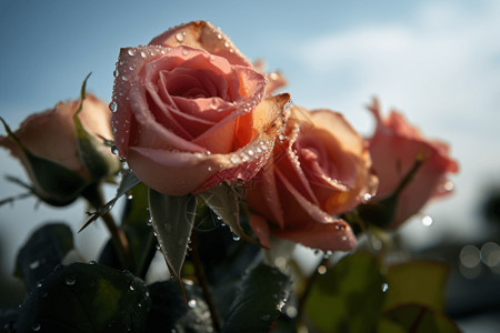 玫瑰花朵的水滴图片