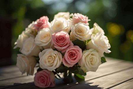桌子上的的玫瑰鲜花高清图片