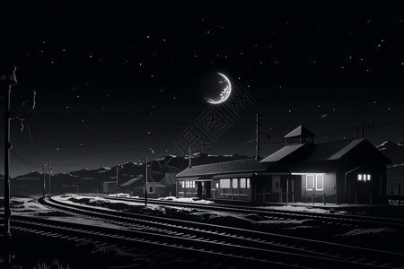 农村夜晚极简主义的火车站设计图片