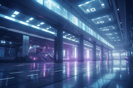 地铁内部未来派科技火车站设计图片