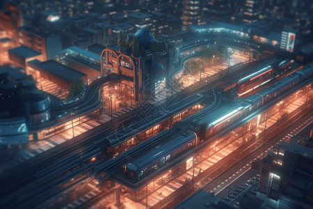 宁波火车站夜景城市中的火车站鸟瞰图设计图片