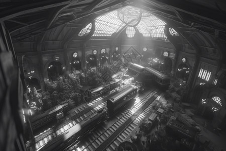 大气黑白的火车站背景图片