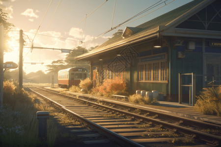 阳光下的火车站图片