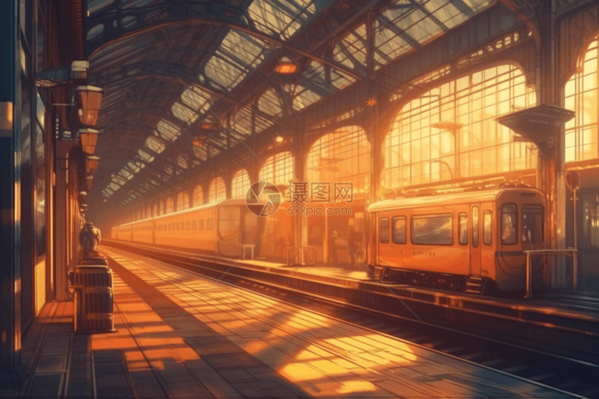 复古未来世界中的火车站图片