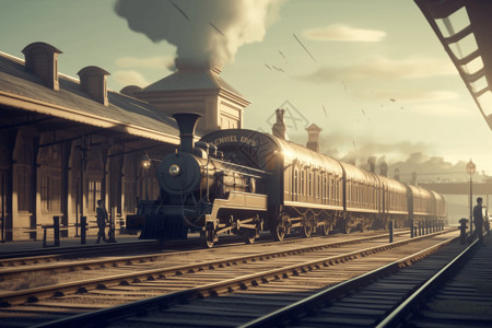 老式蒸汽火车一个火车站平台设计图片