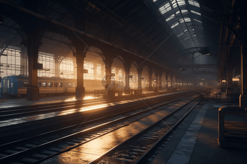 黎明时的火车站图片