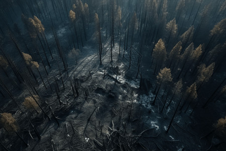烧焦的树木灰烬焦土高清图片