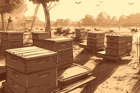 蜜蜂养殖蜂箱和养蜂插图插画