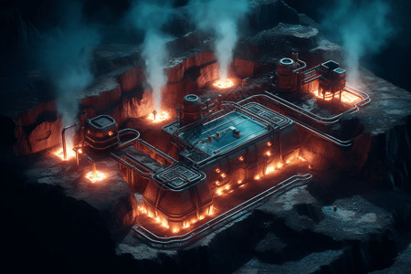 蒸汽管道游戏中的地热能工厂插画
