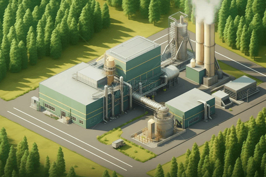 一个四周有绿化的生物质能工厂图片