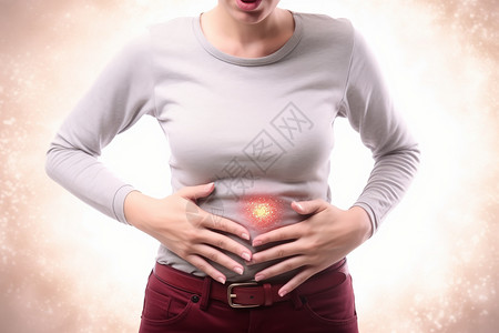 女性捂肚子腹部疼痛的女性设计图片