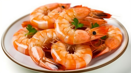 盘子里煮熟的虎虾背景图片