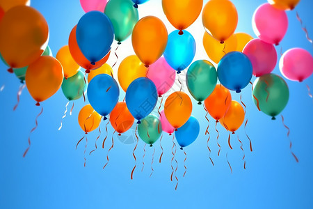 漂浮彩色圆锥飞向天空的彩色气球设计图片